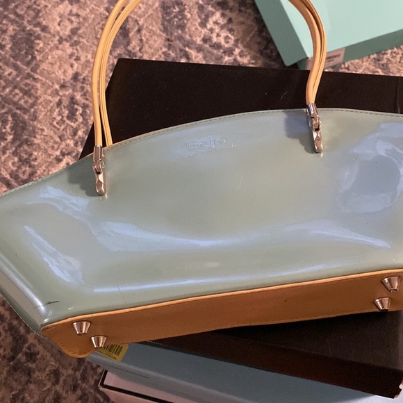 Beijo Classic Patent Leather Teal and Tan  length 12 Width 6 - Picture 4 of 6